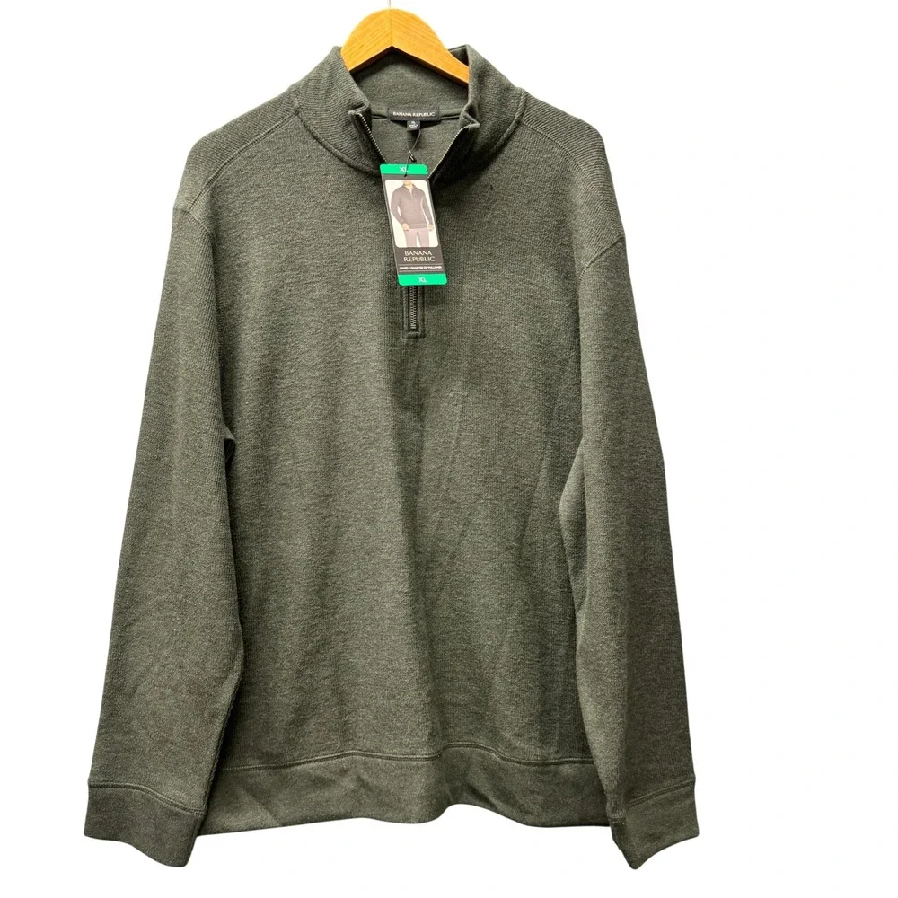 Banana Republic Sweater Waffle Knit 1/4 Quarter Zip Pullover Mens XL Green NEW